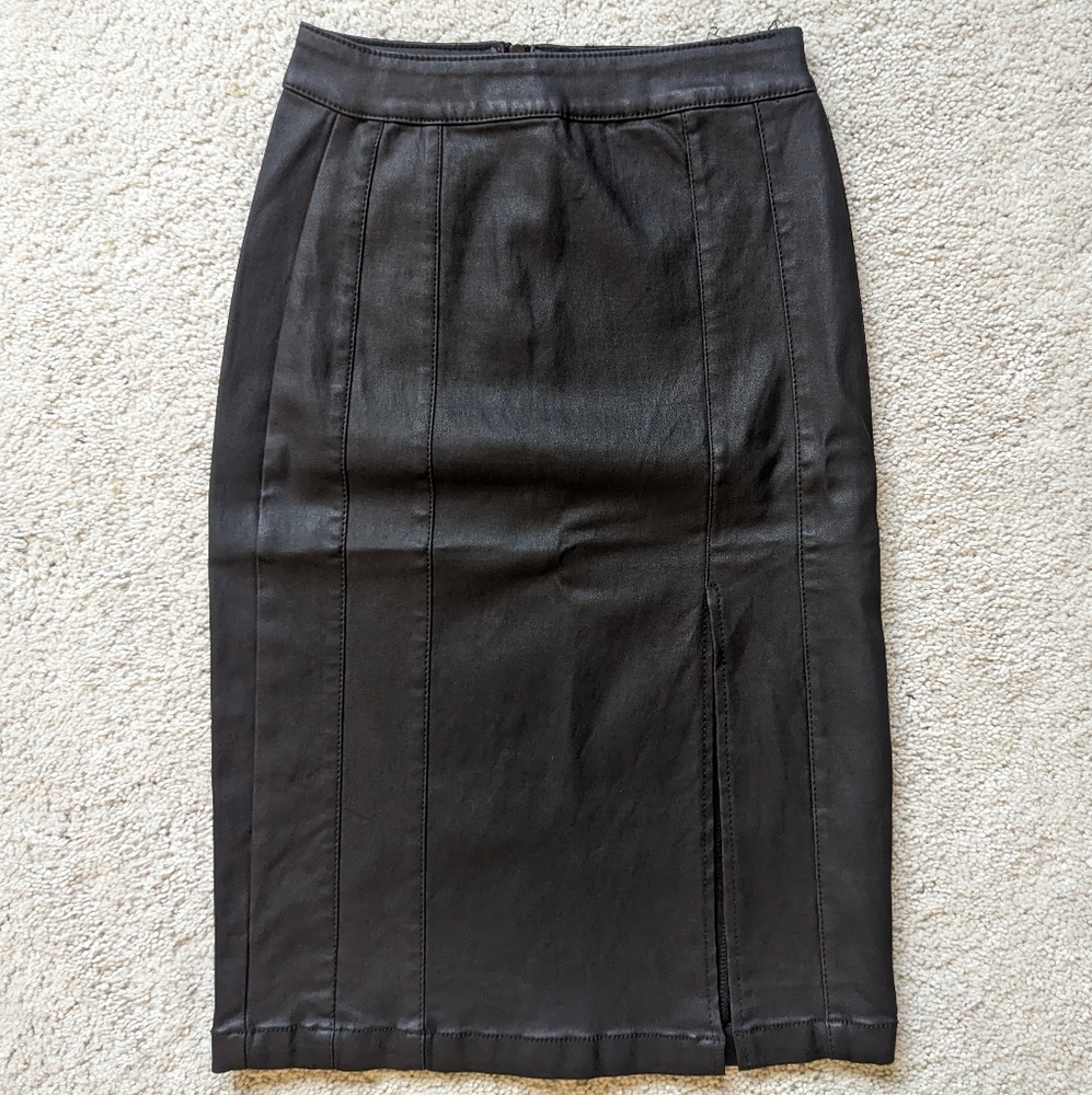 West of Melrose wax coated pencil skirt w/slit